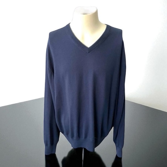 PETER MILLAR 100% MERINO WOOL NAVY BLUE V-NECK SWEATER SIZE XL